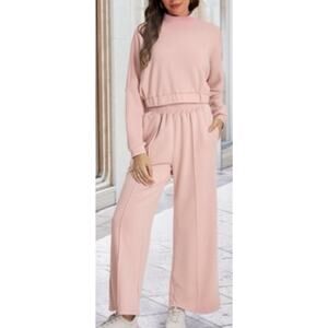 Bloggerlove Womens 2 Piece Outfits Lounge Set Cropped Rose Pink Size Large
